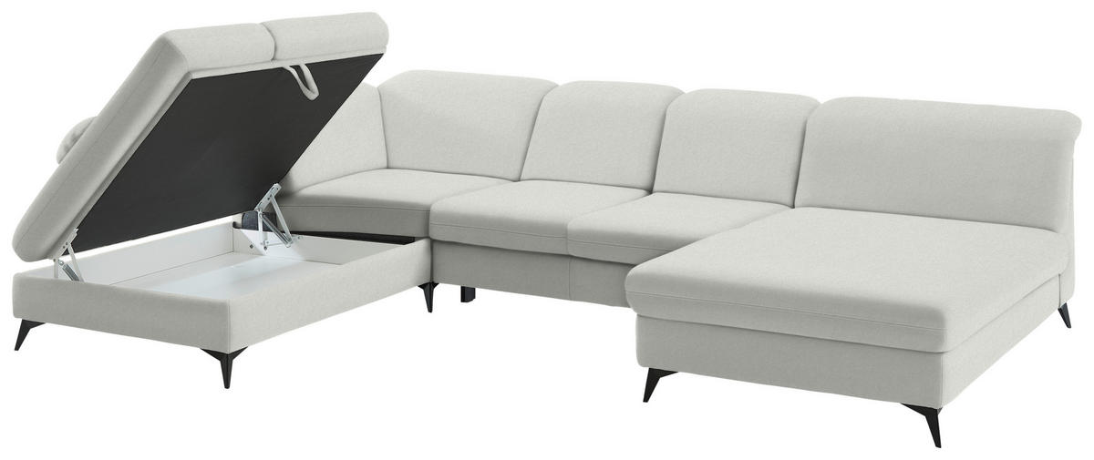 WOHNLANDSCHAFT Chenille Ecru  - Ecru/Schwarz, Design, Textil/Metall (255/369/198cm) - Beldomo Style