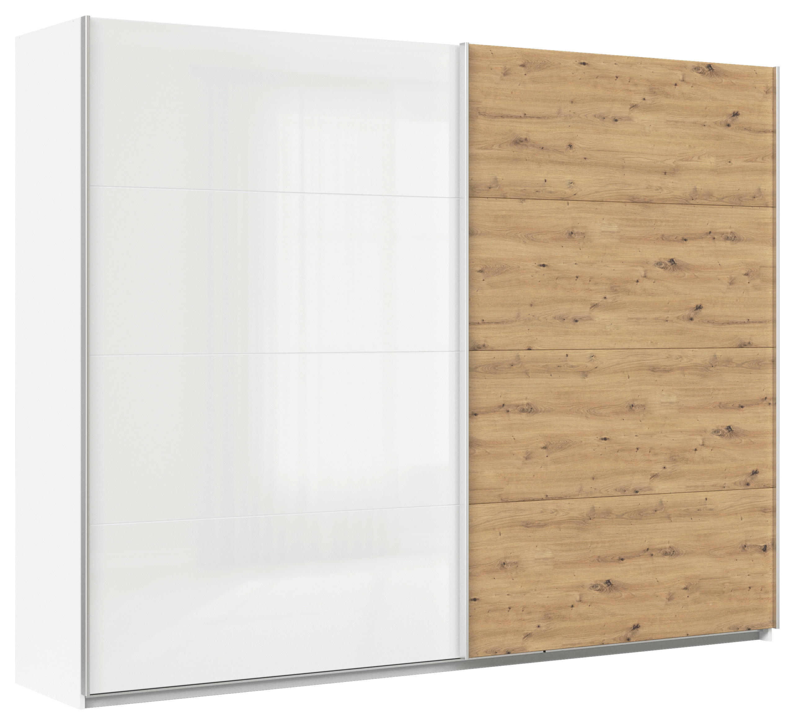 SCHWEBETÜRENSCHRANK  in Weiß, Eiche Artisan  - Alufarben/Weiß, KONVENTIONELL, Holzwerkstoff/Metall (271/210/62cm) - Xora