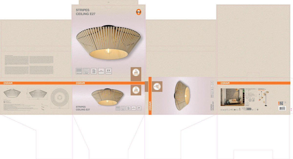 DECKENLEUCHTE 40,5/19 cm   - Beige, Basics, Textil/Metall (40,5/19cm) - Osram