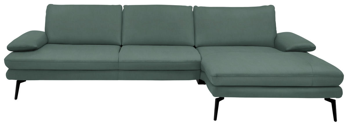 ECKSOFA in Echtleder Opal  - Opal/Schwarz, Design, Leder/Metall (310/180cm) - Dieter Knoll