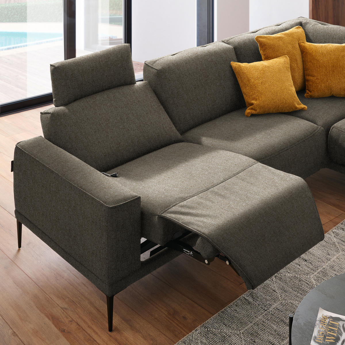ECKSOFA in Flachgewebe Hellbraun  - Hellbraun/Schwarz, Design, Textil/Metall (260/210cm) - Johann Jakob