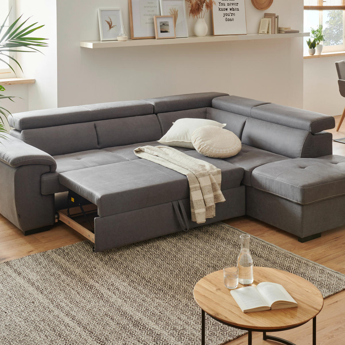ECKSOFA Hellgrau Mikrofaser  - Hellgrau/Schwarz, Design, Kunststoff/Textil (219/258cm) - Stylife