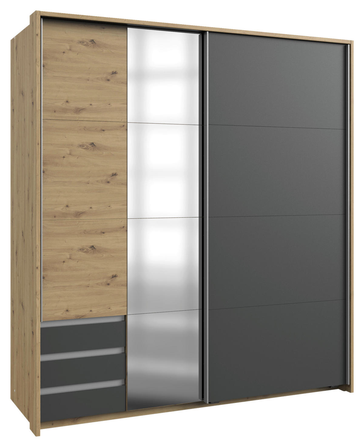 SCHWEBETÜRENSCHRANK 179/198/64 cm 2-türig Graphitfarben, Eichefarben  - Eichefarben/Alufarben, Basics, Holzwerkstoff/Metall (179/198/64cm) - Livetastic