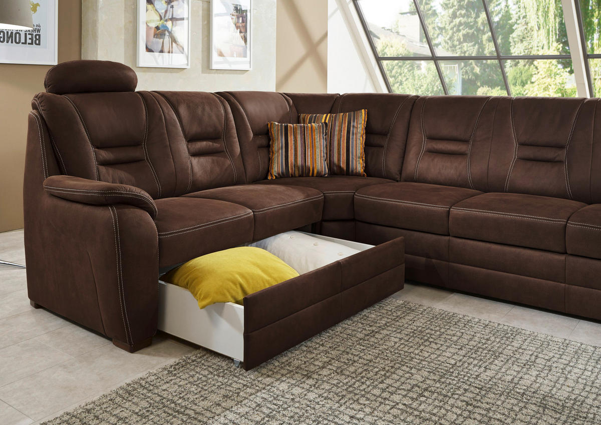 SAROKKANAPÉ textil barna  - bézs/barna, Konventionell, textil/fa (234/286cm) - Beldomo Comfort