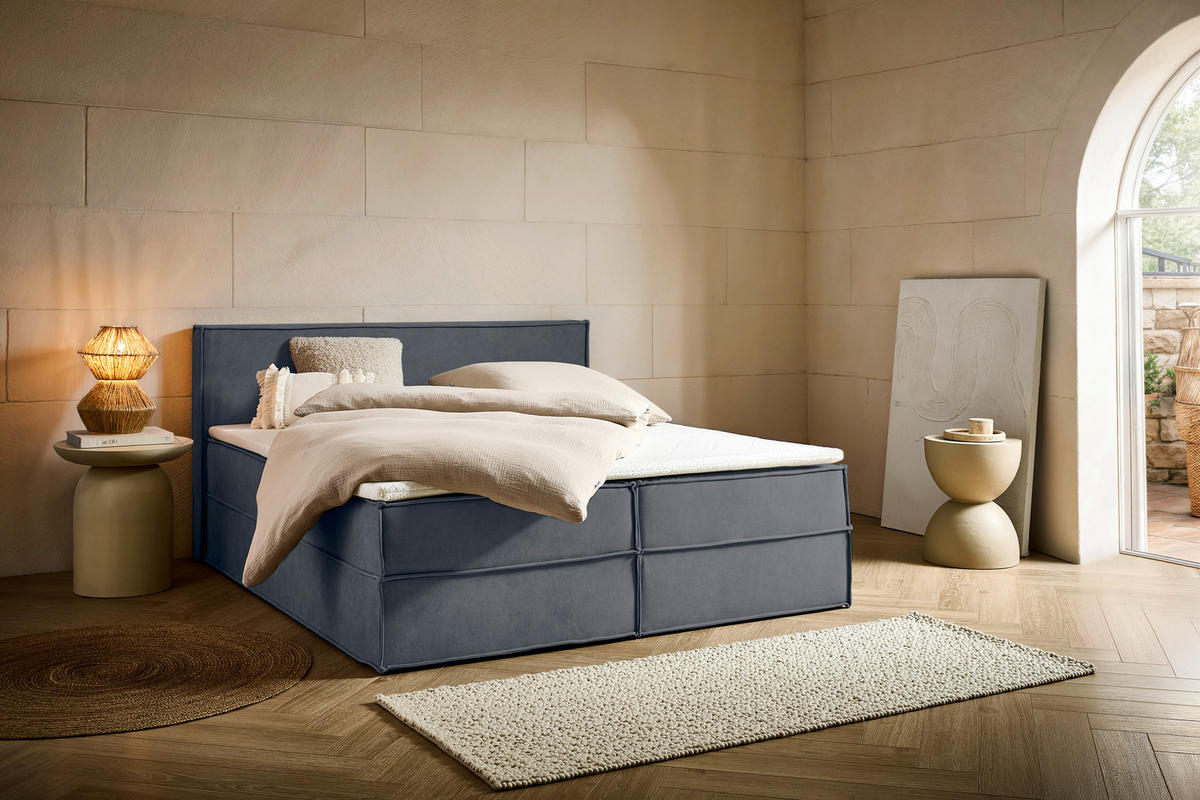 BOXBETT 180/200 cm,  in Anthrazit, Bettkasten, Topper, H3 + H3 = fest  - Anthrazit/Schwarz, Design, Kunststoff/Textil (180/200cm) - Chameo