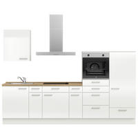 KÜCHENLEERBLOCK 300 cm   in Eichefarben, Weiß Hochglanz  - Edelstahlfarben/Eichefarben, MODERN, Holzwerkstoff/Metall (300cm) - Nobilia