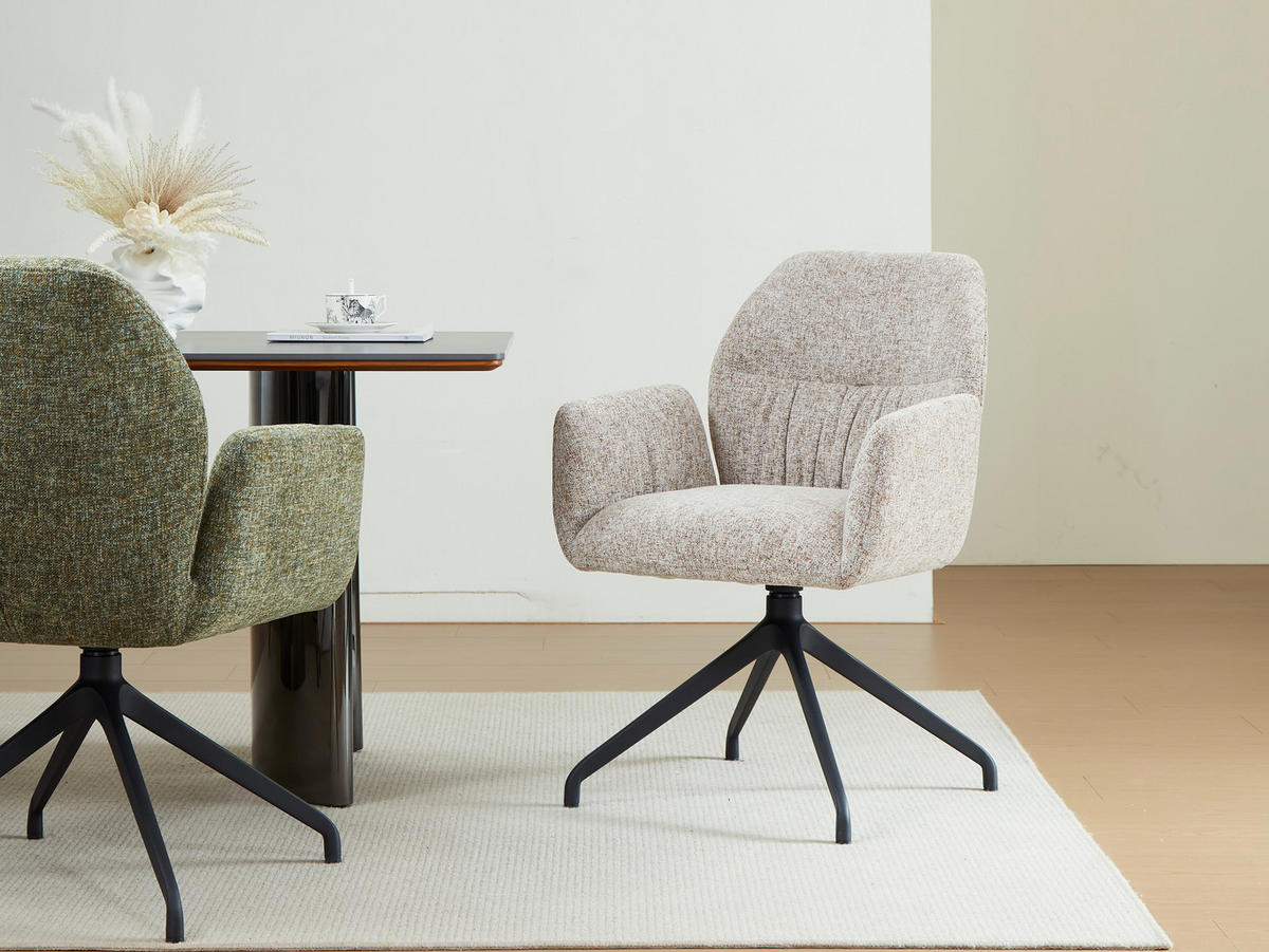 ARMLEHNSTUHL  Sitzfläche 360° drehbar, automatische Rückholfunktion Leinenoptik  - Beige/Schwarz, Design, Textil/Metall (62/89/63cm) - Dieter Knoll