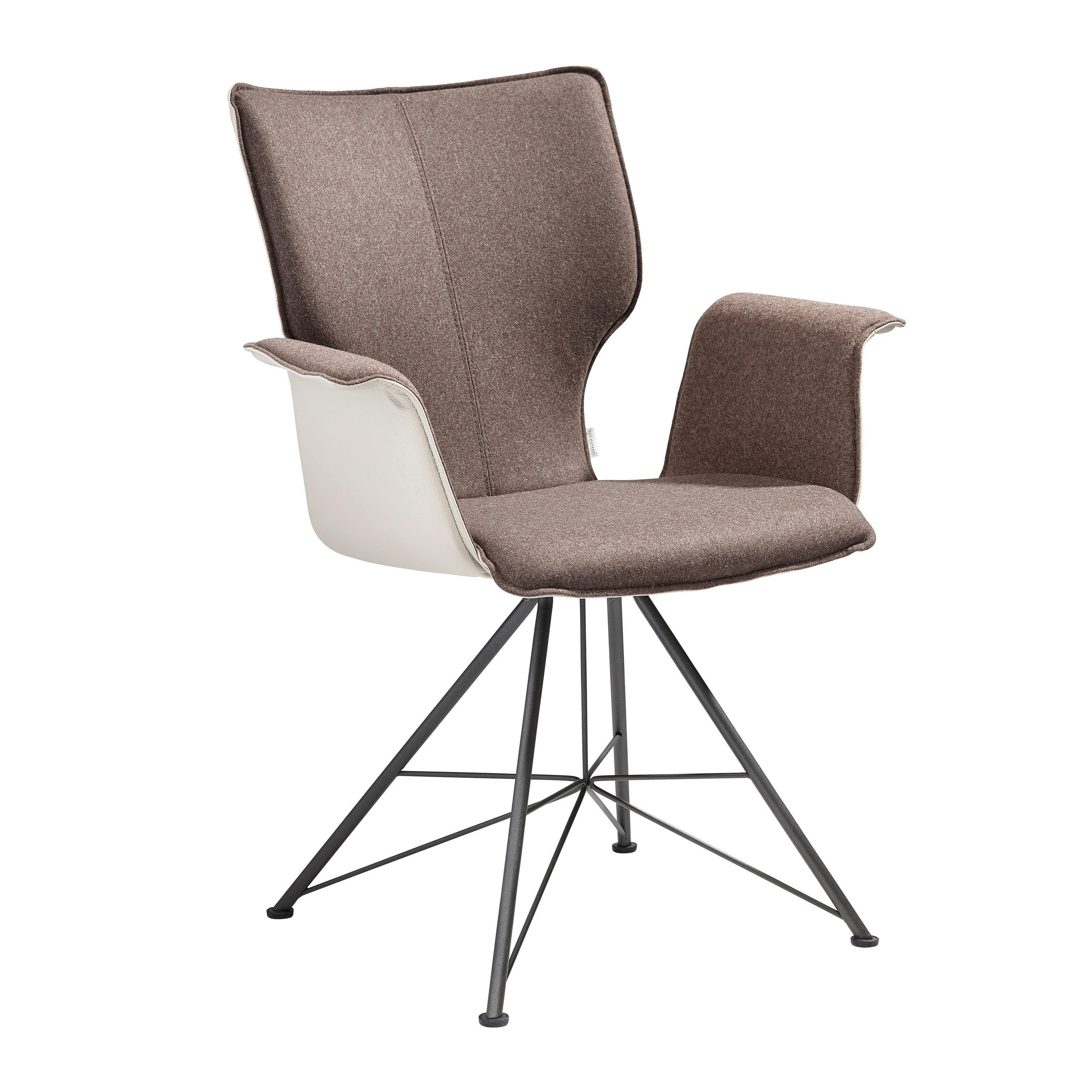 ARMLEHNSTUHL in Stahl Flachgewebe Echtleder pigmentiert - Taupe/Hellbraun, Design, Leder/Textil (69/91/60cm) - Bert Plantagie