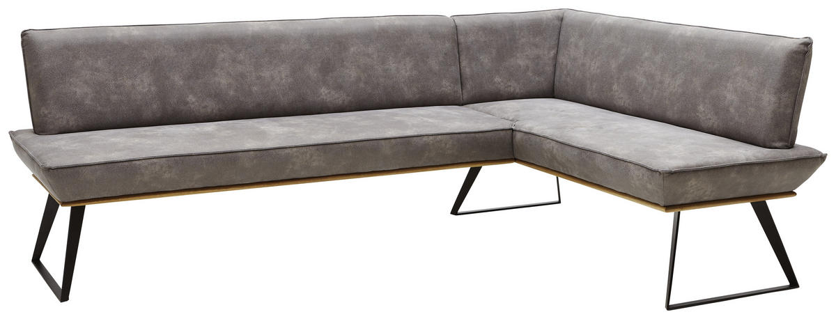 ECKBANK 243/183 cm Lederlook Schwarz, Eichefarben, Graubraun Eiche massiv   - Eichefarben/Graubraun, Design, Holz/Textil (243/183cm) - Voleo
