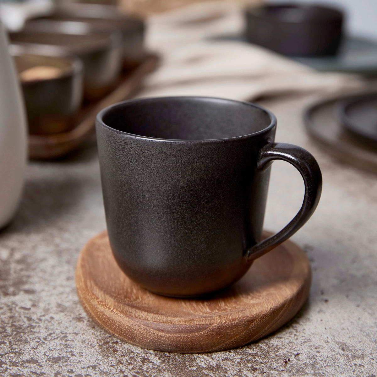 KAFFEEBECHERSET RAW 6-teilig  - Schwarz Hochglanz, Basics, Keramik (200ml) - Aida