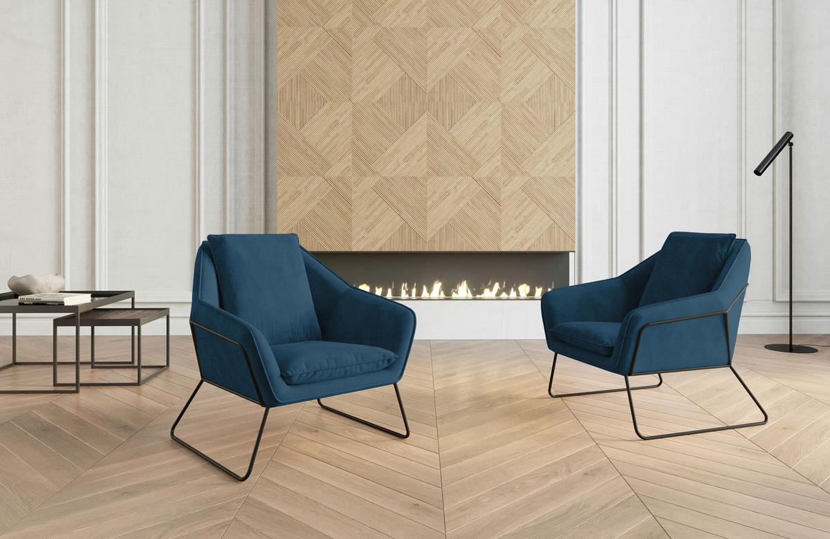 SESSEL in Flachgewebe Dunkelblau  - Schwarz/Dunkelblau, Design, Textil/Metall (78/85/85cm) - Livetastic