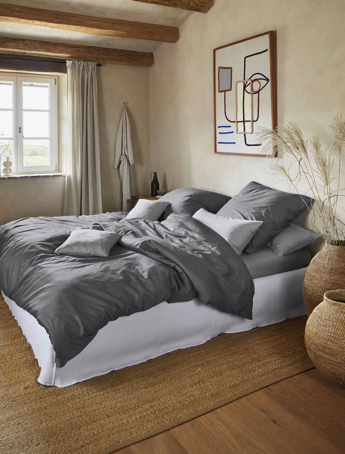 BETTWÄSCHE Makosatin 155/220 cm  - Graphitfarben, KONVENTIONELL, Textil (155/220cm) - Irisette