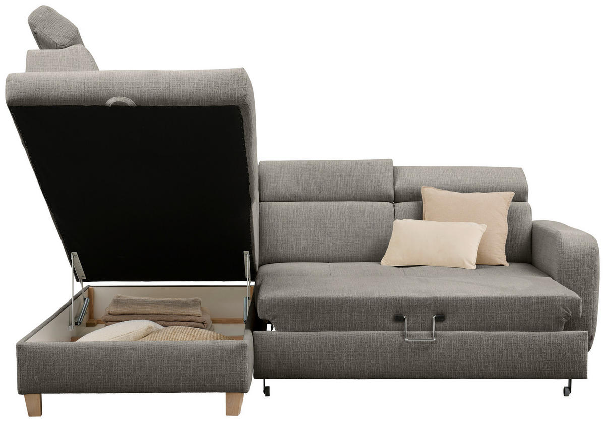 ECKSOFA inkl. Funktionen Dunkelgrau Samt  - Dunkelgrau, Design, Holz/Textil (206/261cm) - Venda