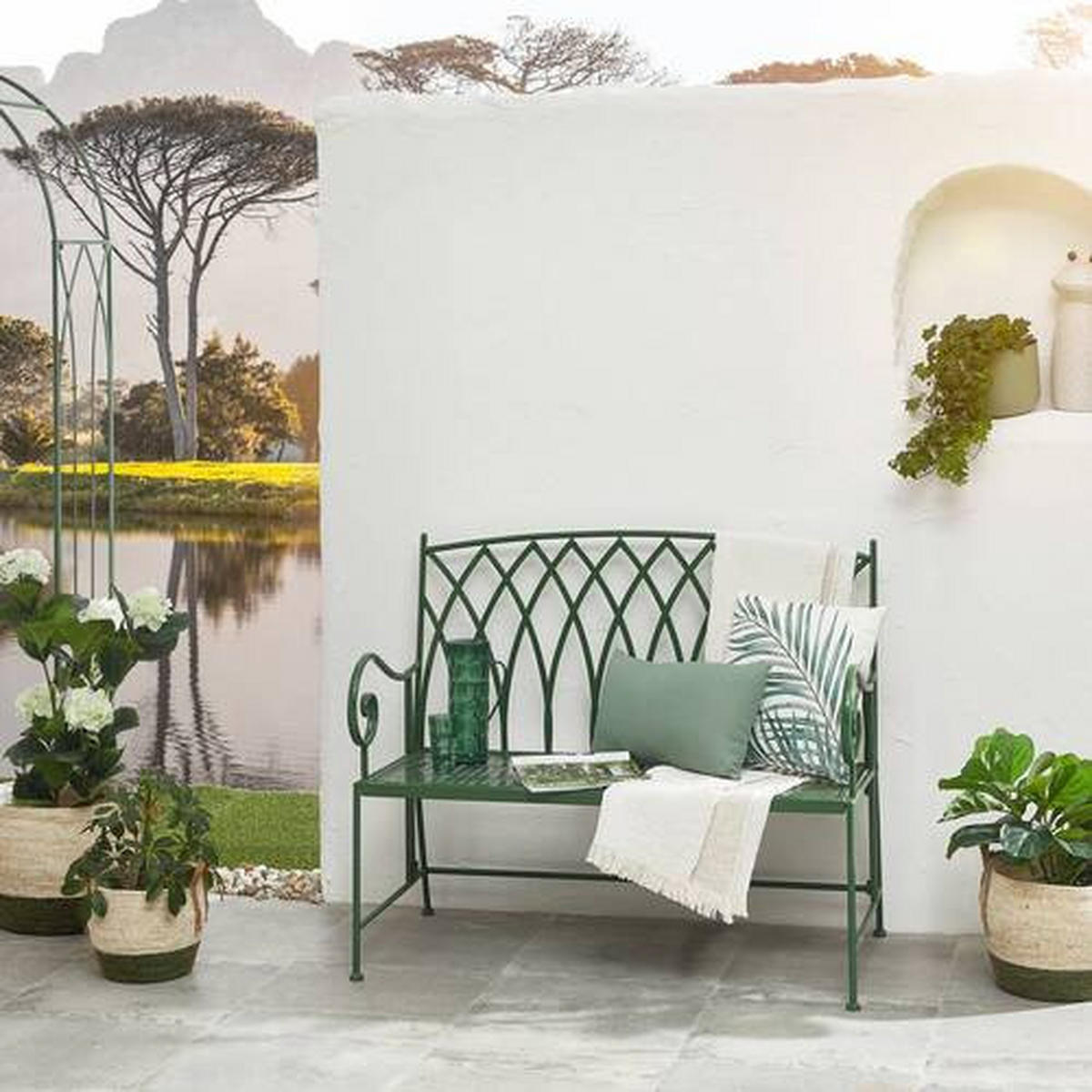 OUTDOOR-KISSEN  - Creme/Grün, Basics, Kunststoff (60/60cm)