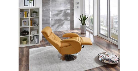 RELAXSESSEL in Leder Gelb  - Edelstahlfarben/Gelb, Design, Leder/Metall (70/110/80cm) - Cantus