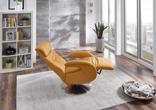 RELAXSESSEL in Leder Gelb  - Edelstahlfarben/Gelb, Design, Leder/Metall (70/110/80cm) - Cantus