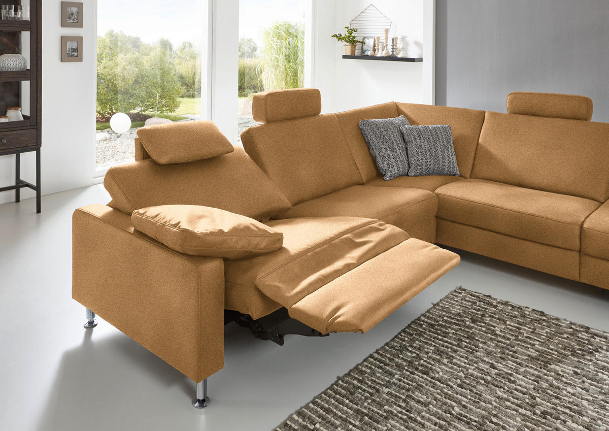 ECKSOFA in Mikrofaser Honig  275/242 cm  - Alufarben/Honig, Design, Textil/Metall (275/242cm) - Dieter Knoll