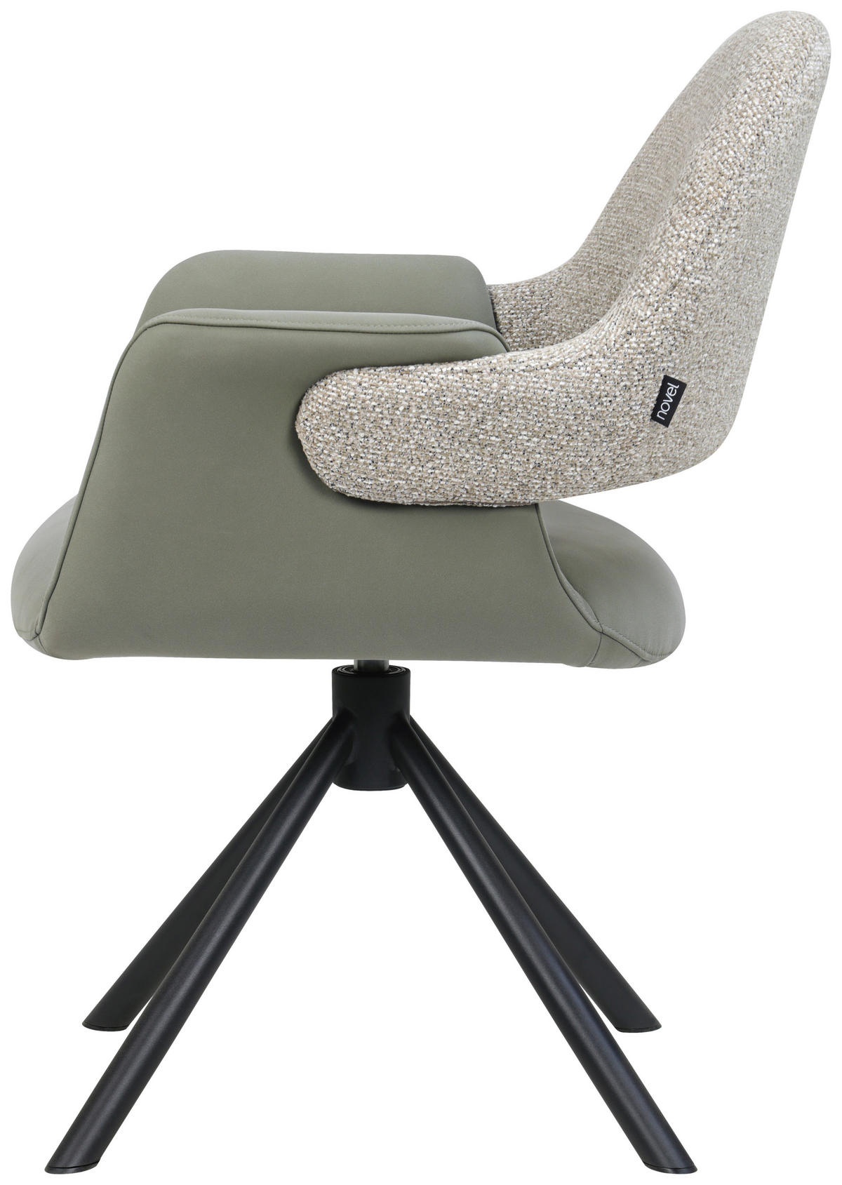 ARMLEHNSTUHL  Sitzfläche 360° drehbar, inklusive Armlehnen, automatische Rückholfunktion Webstoff Echtleder  - Salbeigrün/Schwarz, Design, Leder/Textil (62,5/86/64cm) - Novel