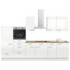 KÜCHENBLOCK 330 cm   in Eichefarben, Weiß Hochglanz  - Edelstahlfarben/Eichefarben, MODERN, Holzwerkstoff/Metall (330cm) - Nobilia