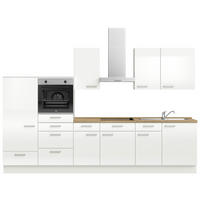 KÜCHENLEERBLOCK 330 cm   in Eichefarben, Weiß Hochglanz  - Edelstahlfarben/Eichefarben, MODERN, Holzwerkstoff/Metall (330cm) - Nobilia