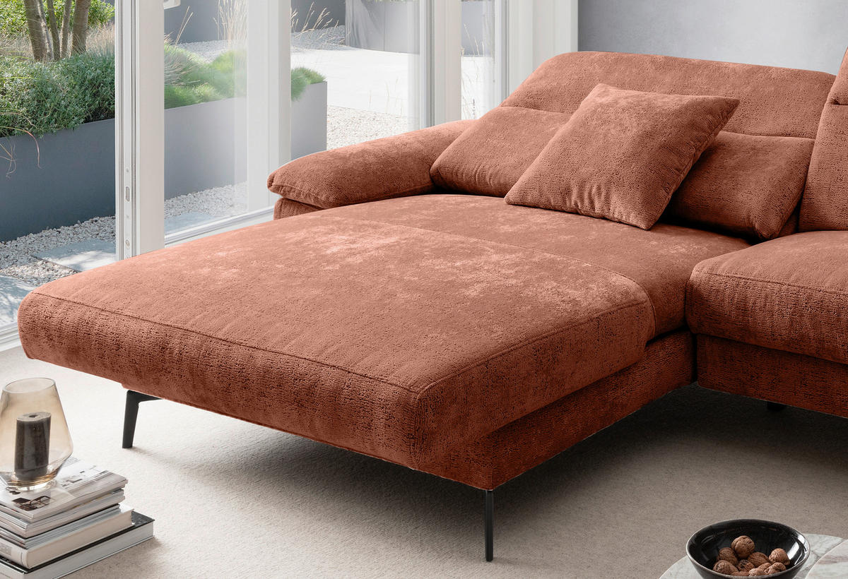 ECKSOFA CANCELLI in Chenille Rostfarben  178/300 cm  - Rostfarben/Schwarz, KONVENTIONELL, Textil/Metall (178/300cm) - Livetastic