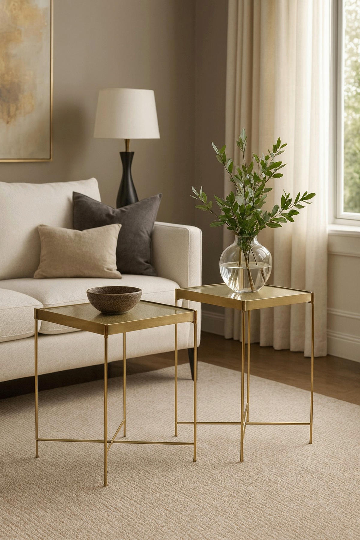 BEISTELLTISCH 32/32/60 cm Champagner quadratisch  - Champagner, Design, Glas/Metall (32/32/60cm) - MID.YOU