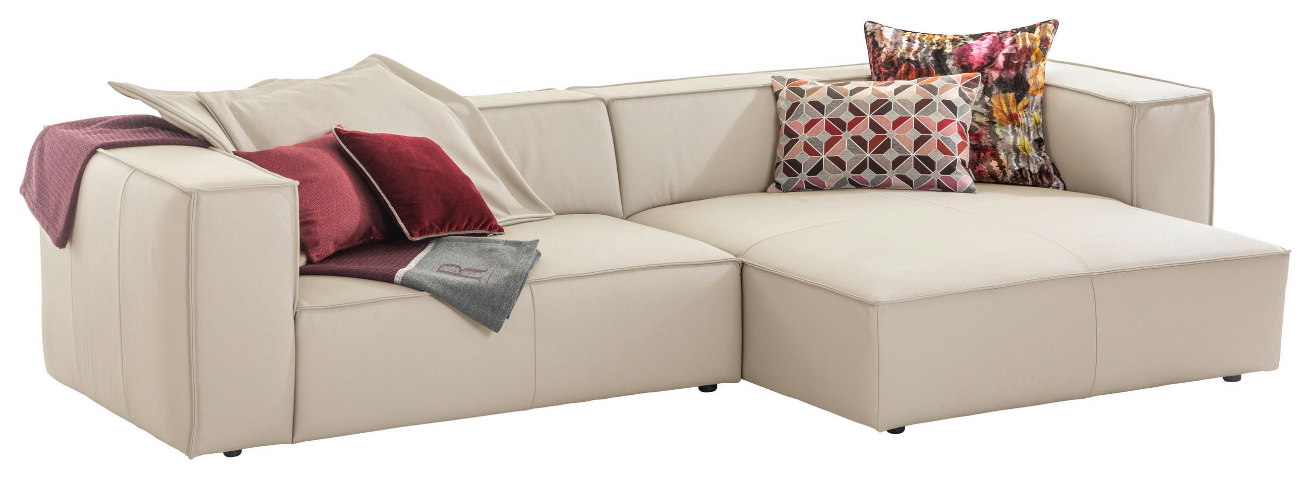 ECKSOFA around the block Beige Echtleder  - Beige/Schwarz, MODERN, Leder/Kunststoff (300/164cm) - Chilliano