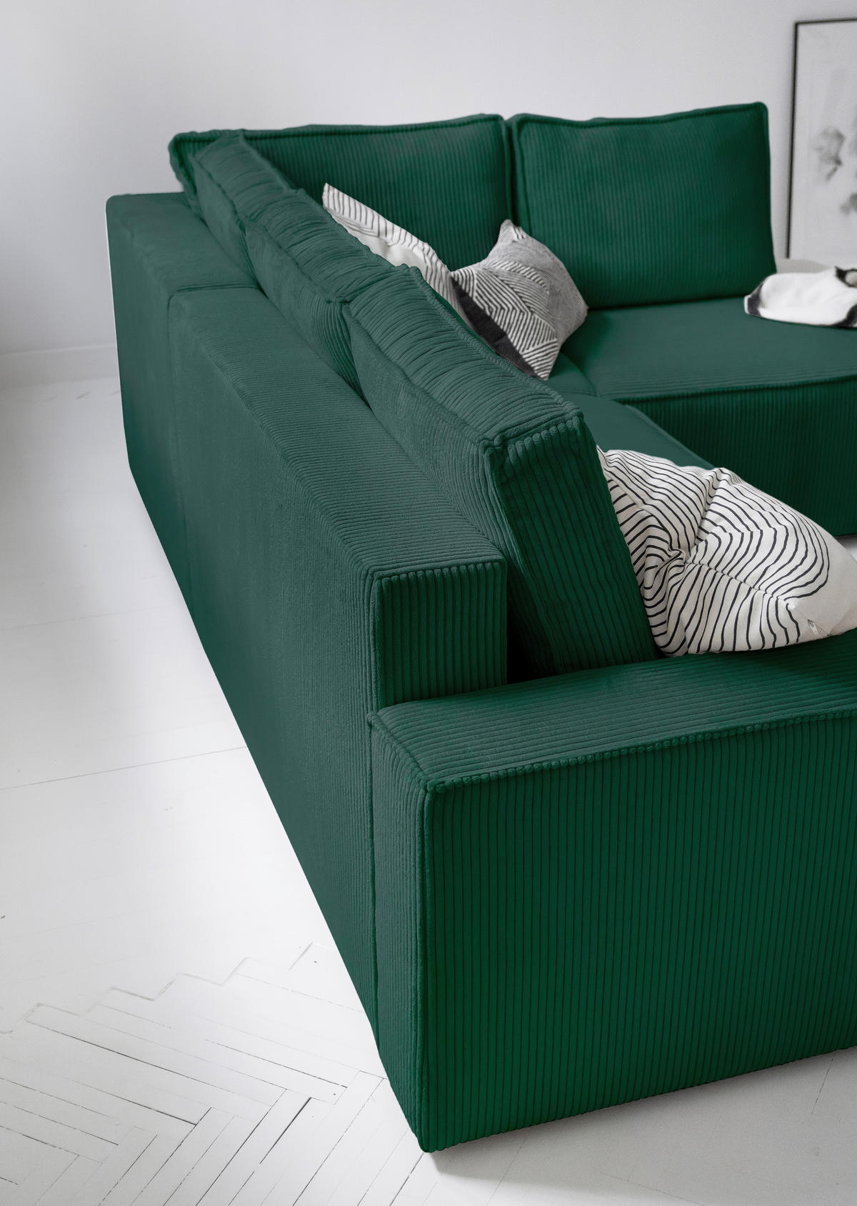 ECKSOFA Dunkelgrün Cord Bettkasten, Rückenkissen  - Dunkelgrün/Schwarz, Design, Kunststoff/Textil (247/194cm) - MID.YOU