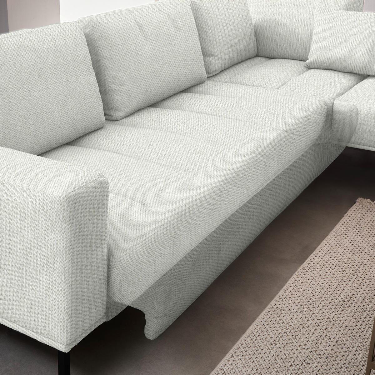 ECKSOFA  in Flachgewebe Weiß  308/270 cm  - Schwarz/Weiß, Design, Textil/Metall (308/270cm) - Pure Home Lifestyle