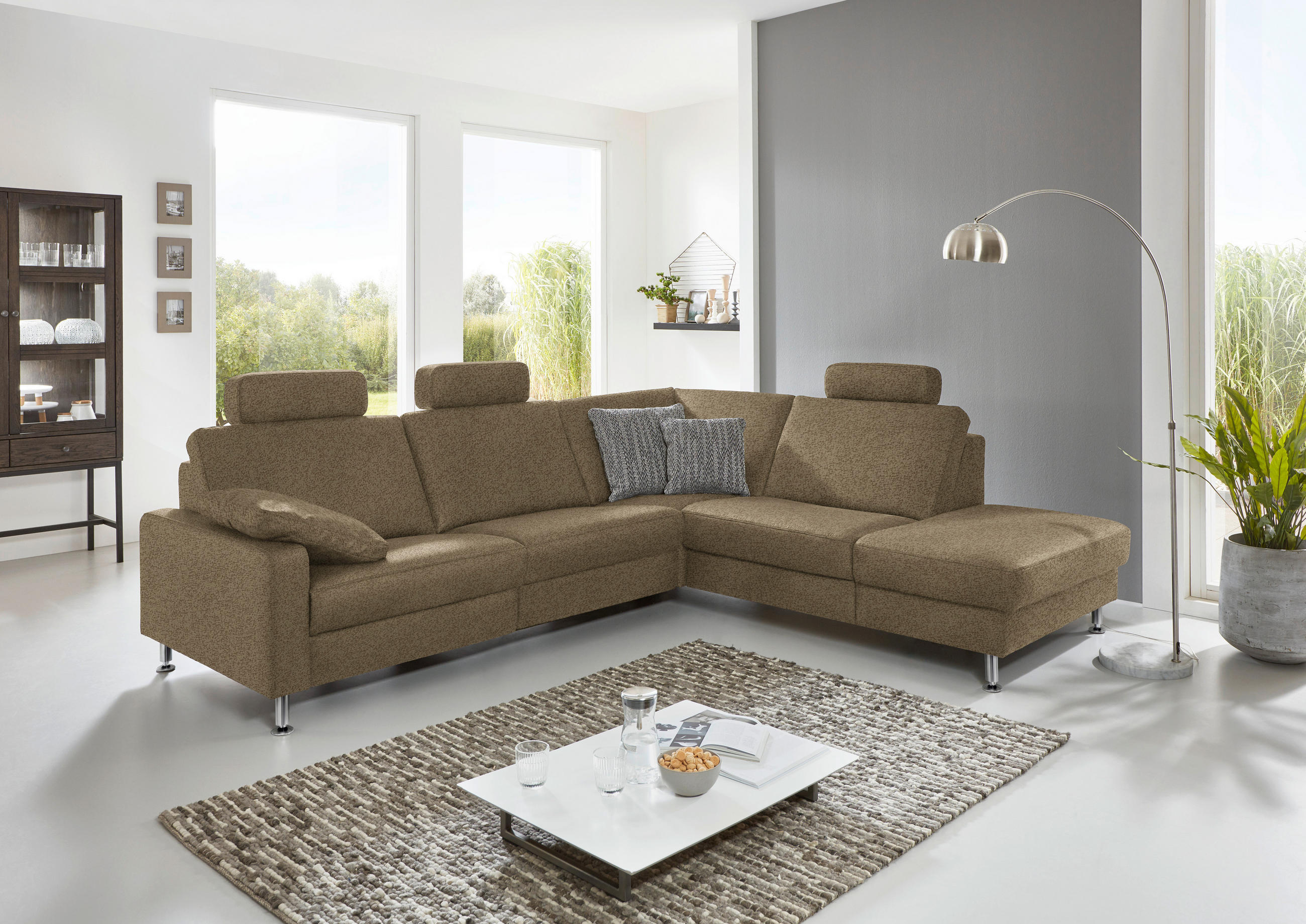 ECKSOFA in Mikrofaser Grün  275/242 cm  - Alufarben/Grün, Design, Textil/Metall (275/242cm) - Dieter Knoll