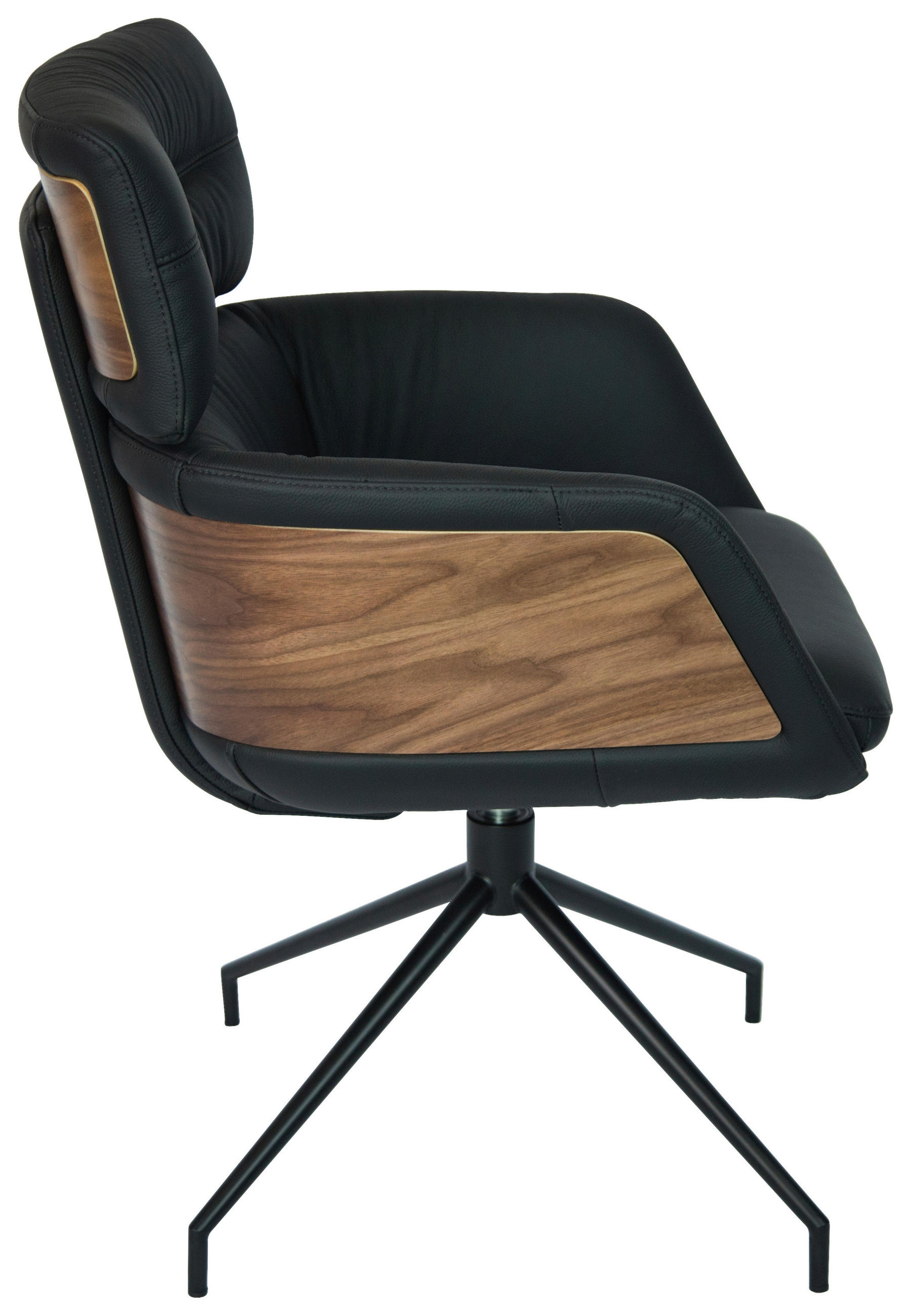 ARMLEHNSTUHL  in Eisen Echtleder pigmentiert  - Walnussfarben/Schwarz, Design, Leder/Holz (62/92/66cm) - Dieter Knoll