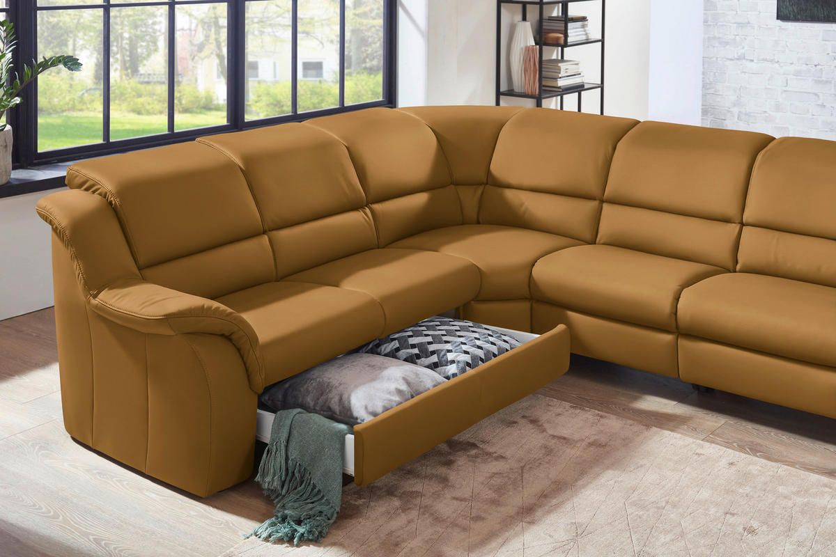 ECKSOFA  in Echtleder Senfgelb  260/324 cm  - Senfgelb/Schwarz, KONVENTIONELL, Leder/Kunststoff (260/324cm) - Cantus