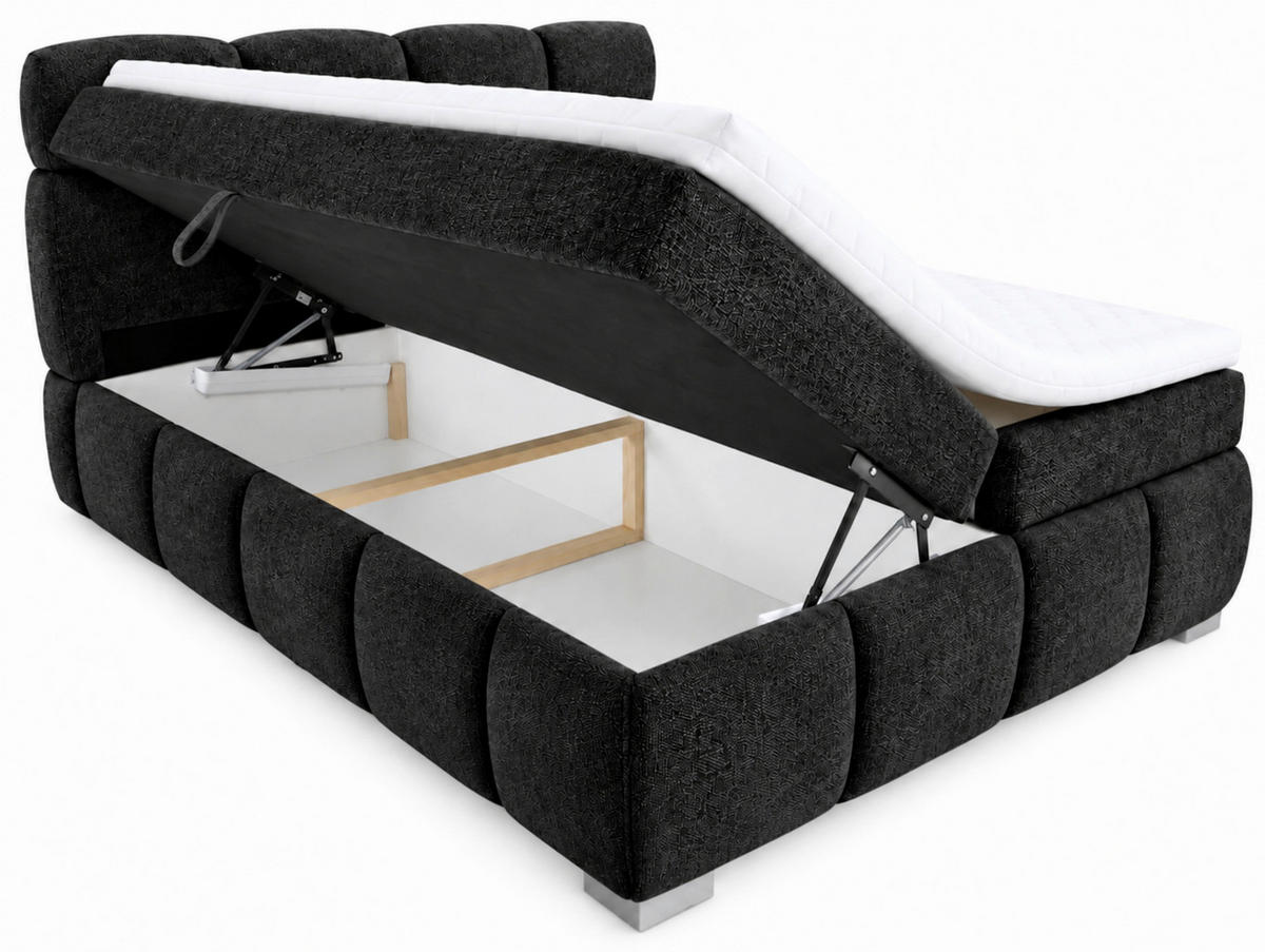 BOXBETT 140/200 cm,  in Schwarz, Bettkasten, Topper,  - Chromfarben/Schwarz, MODERN, Holz/Kunststoff (140/200cm) - MID.YOU