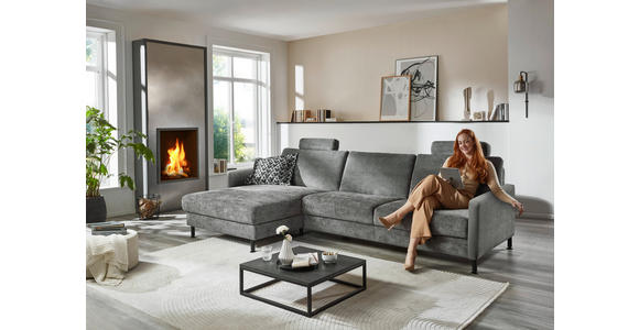 ECKSOFA in Chenille, Flachgewebe Dunkelgrau 175/316 cm - Dunkelgrau/Schwarz, Design, Textil/Metall (175/316cm) - Dieter Knoll