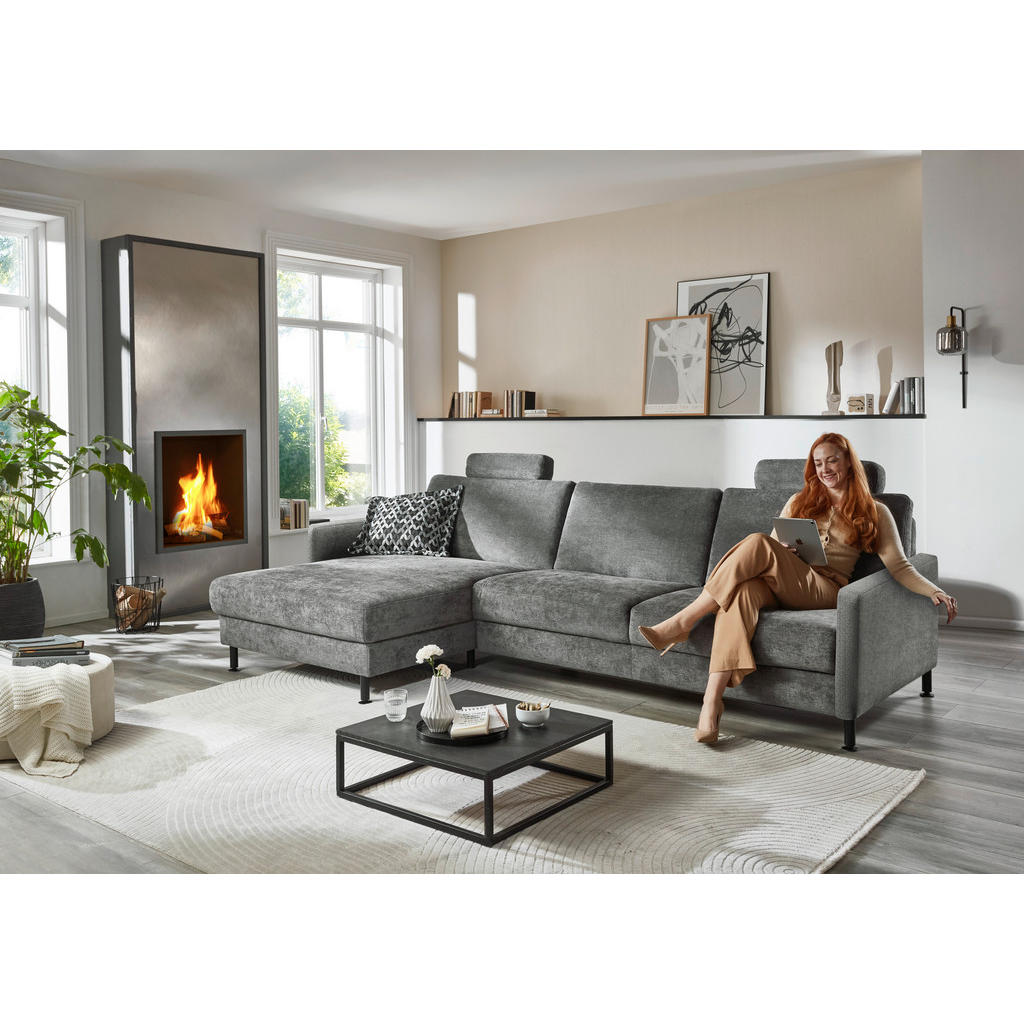Thumbnail - Dieter Knoll Ecksofa Dieter Knoll, Dunkelgrau, Textil, 3-Sitzer, Ottomane links, L-Form, 316x175 cm, Goldenes M, erweite...