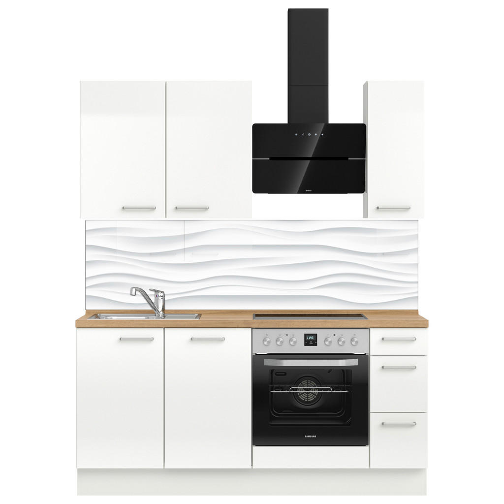 Thumbnail - Fani Küchenrückwand Smart - Glas, Weiß, Hellgrau, Metall, Kunststoff, Wellen, 180x53.7x0.6 cm, mit Dekor, Spritzschutz, ...