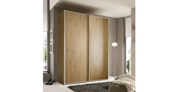 SCHWEBETÜRENSCHRANK  in Eiche Artisan  - Alufarben/Eiche Artisan, Design, Holzwerkstoff/Metall (225/222/68cm) - Moderano