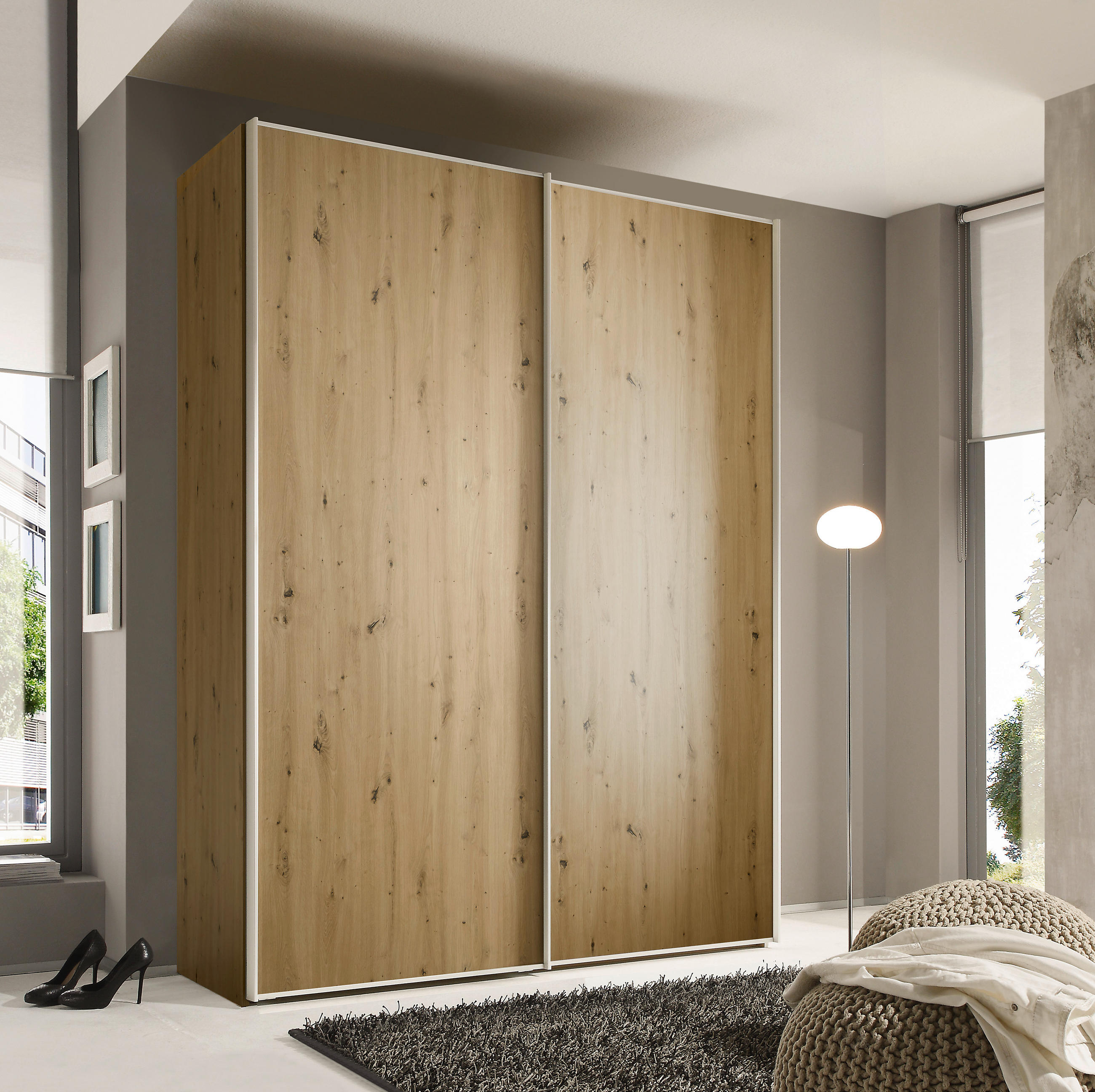 SCHWEBETÜRENSCHRANK in Eiche Artisan  - Alufarben/Eiche Artisan, Design, Holzwerkstoff/Metall (188/222/68cm) - Moderano