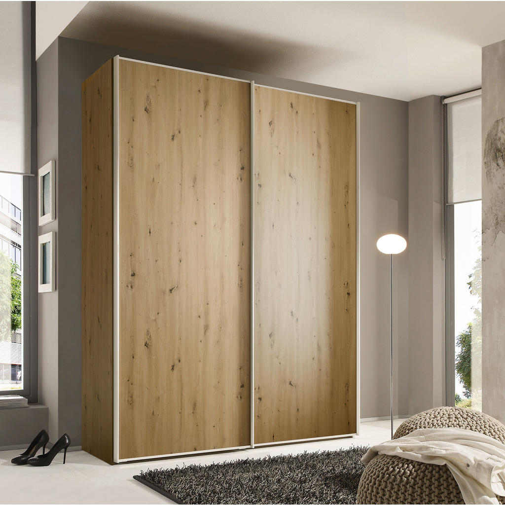 Thumbnail - Moderano Schwebetürenschrank Sinfonie Plus, Eiche Artisan, Holzwerkstoff, 4 Fächer, 225x222x68 cm, Goldenes M, BQ - Bünd...