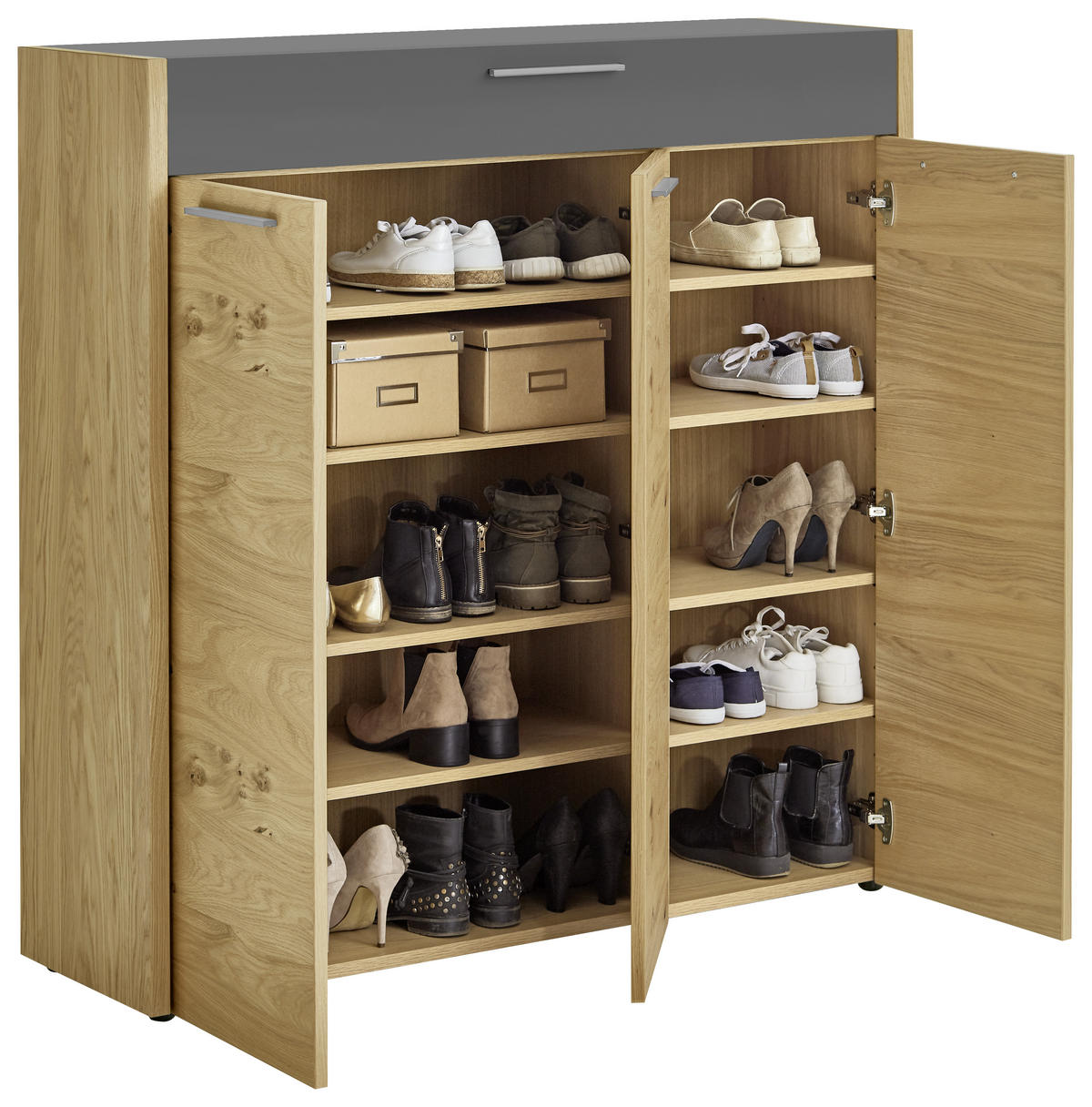 GARDEROBE 5-teilig  in 225/195/41 cm  - Eichefarben/Anthrazit, Design, Glas/Holz (225/195/41cm)