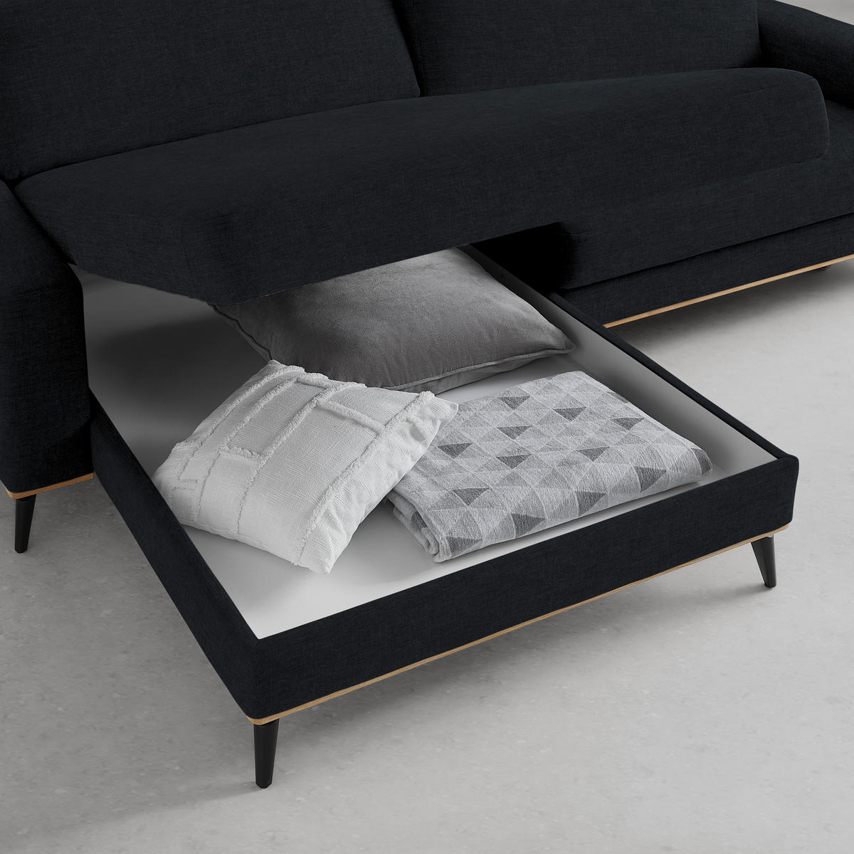 ECKSOFA in Chenille Schwarz  - Schwarz, Konventionell, Holz/Textil (167/234cm) - MID.YOU