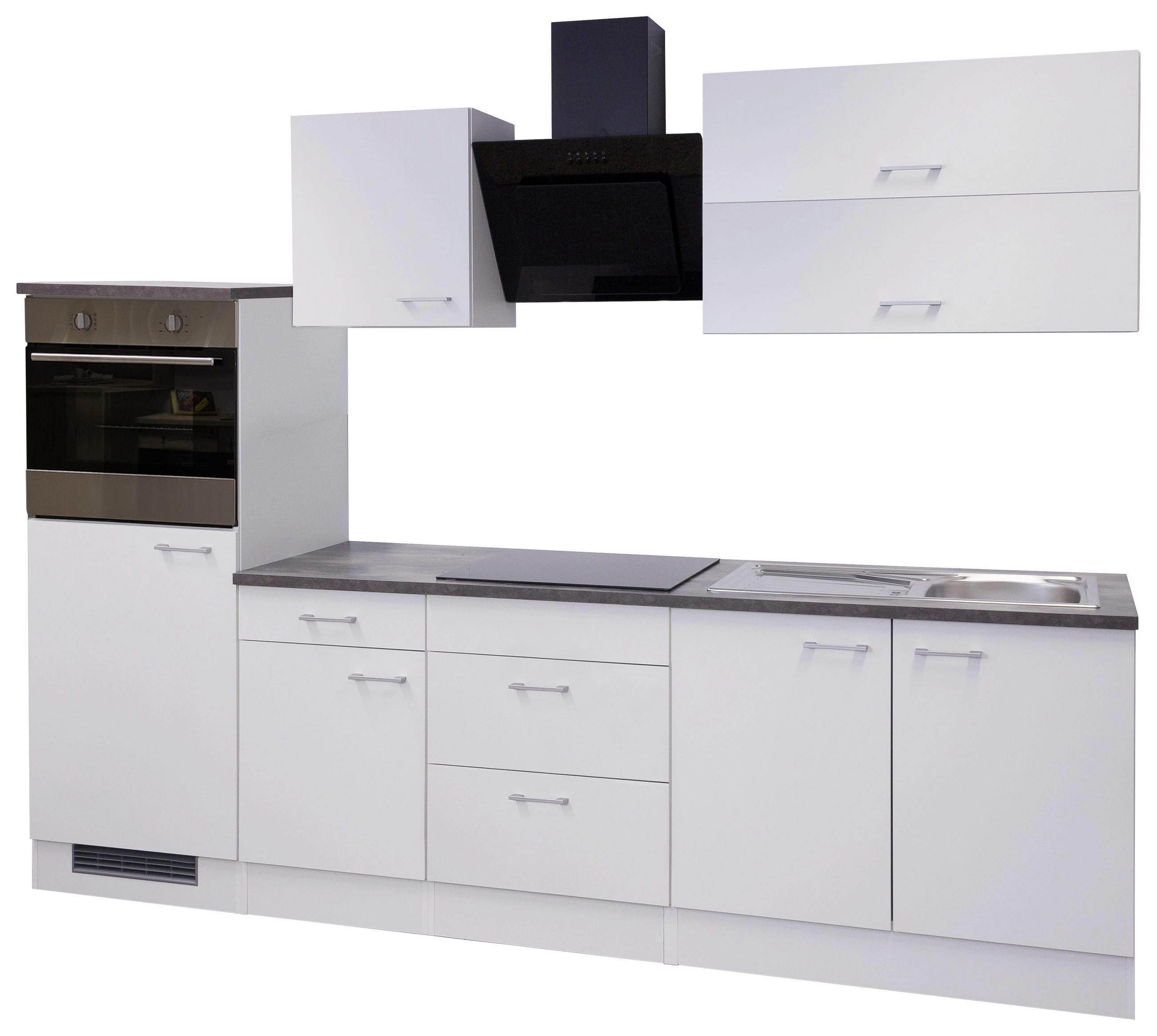 KÜCHENBLOCK 270 cm   in Weiß  - Graubraun/Alufarben, KONVENTIONELL, Holzwerkstoff/Kunststoff (270cm) - FlexWell