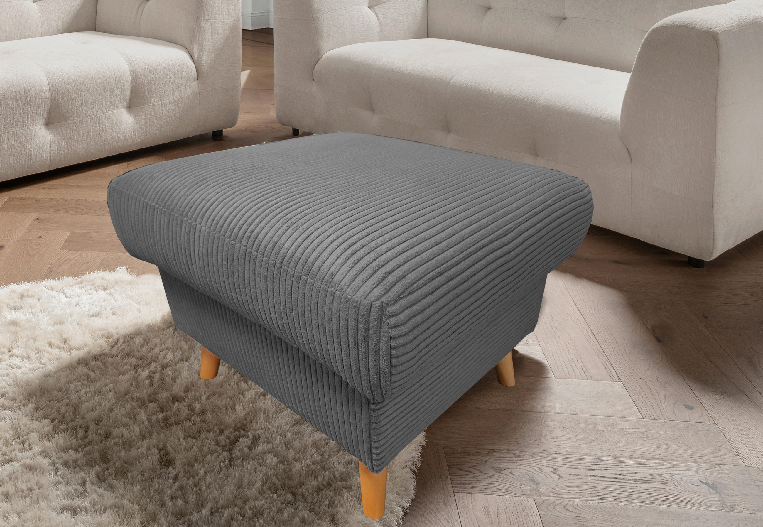 HOCKER VALENTINA Cord Grau  - Naturfarben/Grau, Design, Holz/Textil (61/43/61cm) - P & B