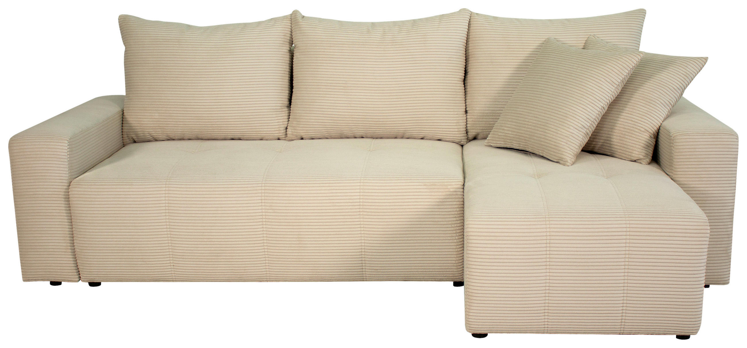 ECKSOFA inkl. Funktion Beige Cord Zierkissen, Bettkasten, Schlaffunktion  - Beige/Schwarz, Design, Kunststoff/Textil (248/146cm) - Xora