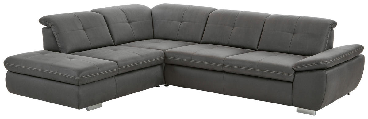 ECKSOFA Dunkelgrau Mikrofaser  - Chromfarben/Dunkelgrau, Design, Textil/Metall (260/318cm) - Beldomo Speed