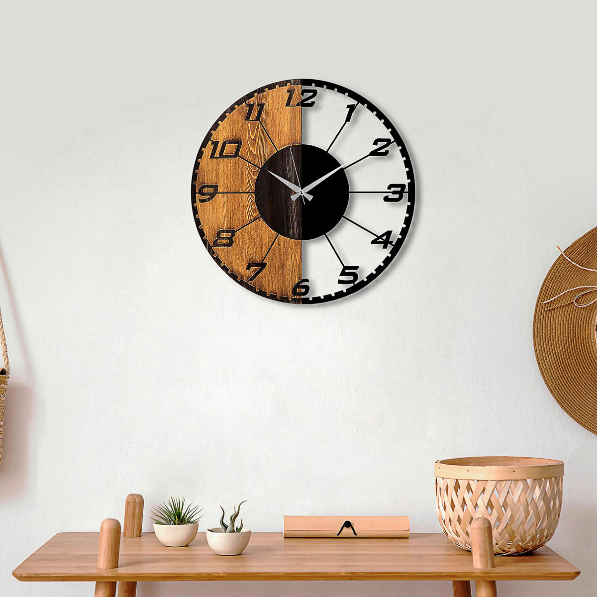 WANDUHR Schwarz, Walnussfarben 56/56/3 cm  - Walnussfarben/Schwarz, LIFESTYLE, Metall (56/56/3cm)