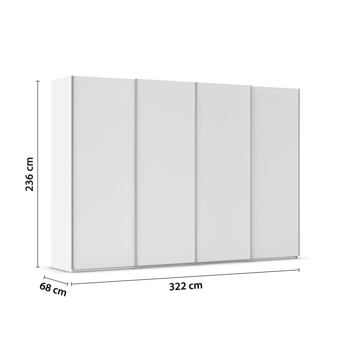SCHWEBETÜRENSCHRANK 322/236/68 cm 4-türig Weiß, Weiß Hochglanz  - Weiß Hochglanz/Alufarben, Basics, Holzwerkstoff/Metall (322/236/68cm) - Novel
