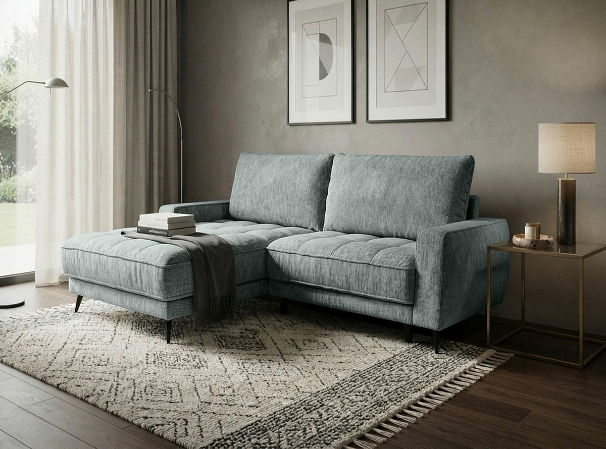 ECKSOFA Chenille Graugrün  - Schwarz/Graugrün, Design, Kunststoff/Textil (180/260cm) - Cantus