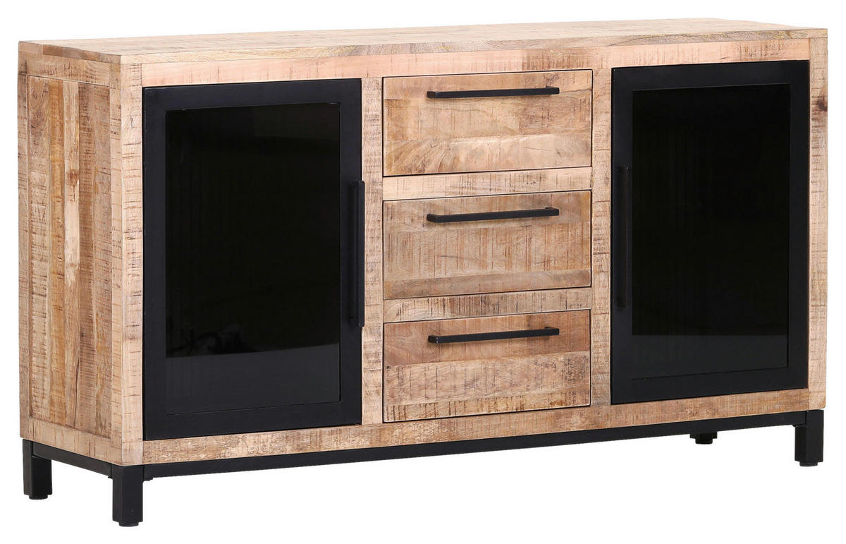 ŠIROKÁ KOMODA, mangové drevo, prírodná farba, čierna, 145/80/43 cm - čierna/prírodná farba, Modern, kov/drevo (145/80/43cm) - Livetastic