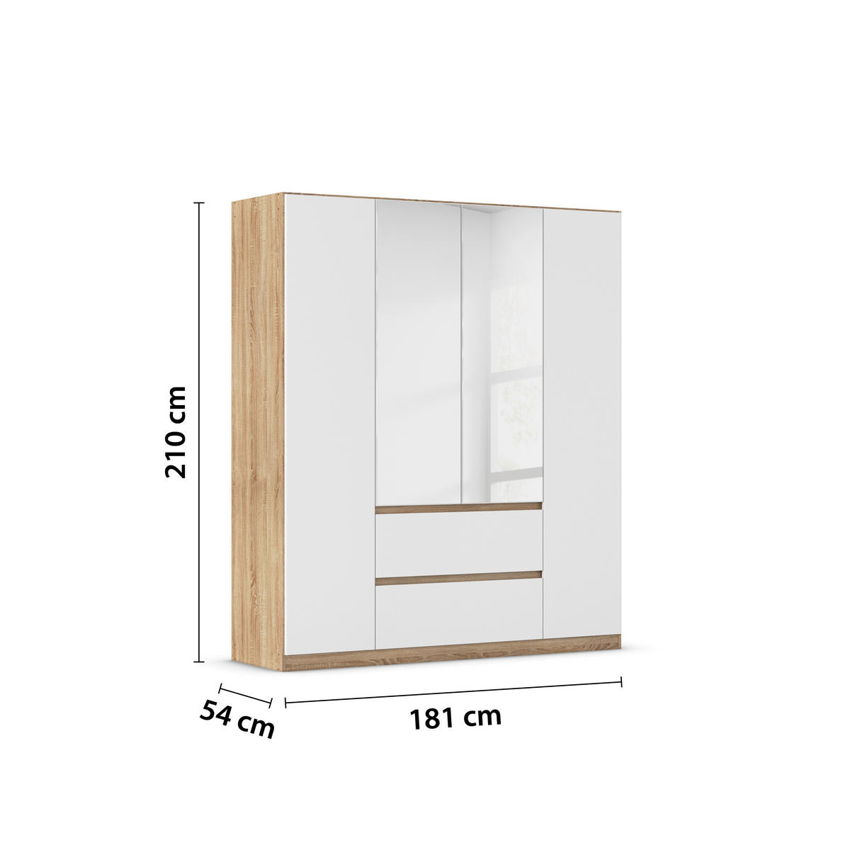 DREHTÜRENSCHRANK in Weiss, Eichefarben  - Weiss/Eichefarben, Basics, Holzwerkstoff (181/210/54cm) - Rauch Möbel